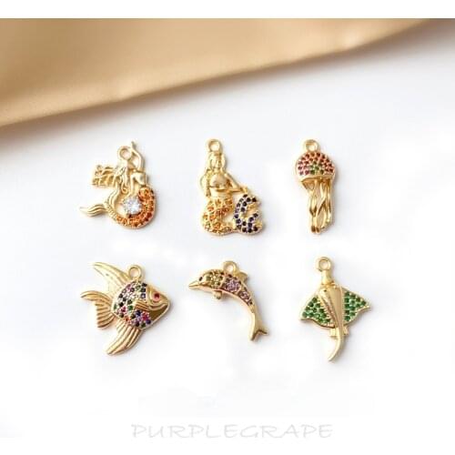 18K gold color zircon marine accessories diy necklace bracelet handmade earrings jewelry material mermaid jellyfish