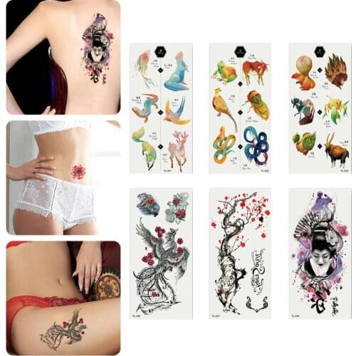 2 Sheets Hot Fashion Temporary Tattoos Waterproof Tiger Animal Floral Body Art Decal Newest Temporary Tattoo Stickers