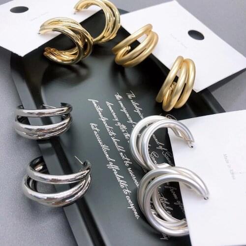 2020 New C shape Hoop Multilayer Earrings Gold Metal Large Circle Geometric Earrings For Women Fashion Jewelry GIfts