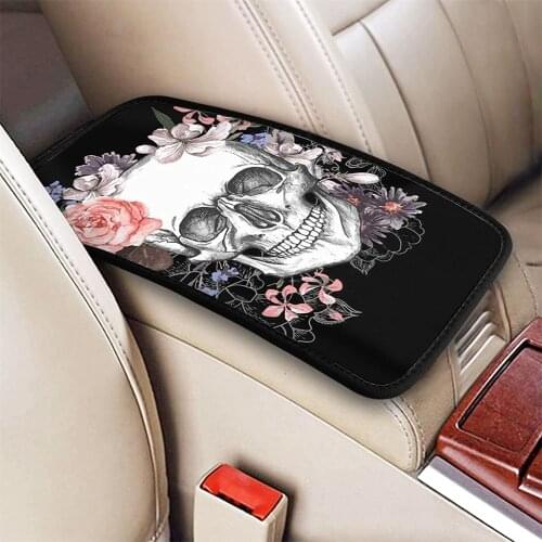 Pink Skull Flower Center Console Cover Arm Rest Cover Cushion Mat Fit Most Car Car Accessorie For Peugeot 206 207 307 308 2008