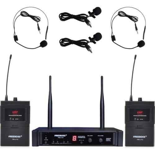 Freeboss FB-U10H2 Dual Way Digital UHF Wireless Microphone with 2 Lapel 2 Headset microphone (2 Bodypack Transmitter)