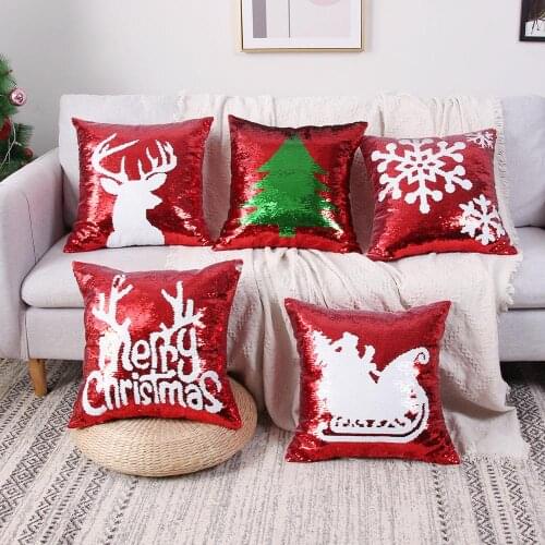 Reversible Sequin Throw Pillow Christmas Senta Claus Pillow Case Magical Color Changing Home Decor Sofa Cushions Cover