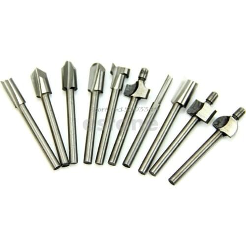 10Pcs 1/8" 3mm HSS Router Bits Wood Cutter Milling Fits Dremel Rotary Tool Set