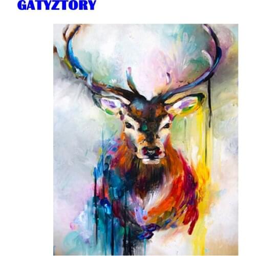 GATYZTORY Coloring Deer Frame DIY Paints By Numbers Home Decoration Oil Painting By Numbers Full Set For Adults