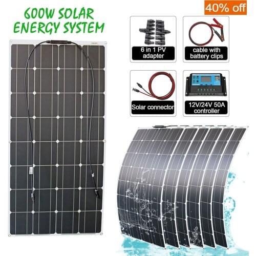 Flexible 100w 6pcs 600W solar panel off grid battery charging system lightweight DIY module for household