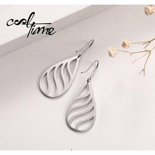 COOLTIME Stainless Steel Corrugated Hollow Retro Charm Fashion Women Gold Silver Color Earring Joyeria De Acero Inoxidable