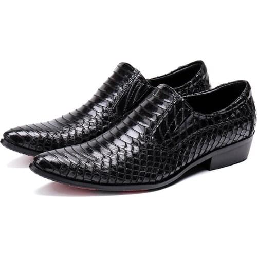 Italian men shoes brand pointed toe spiked heel python skin mens slip on loafers Serpentine wedding dress shoes Chassures hommes