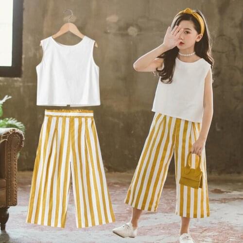 Summer Baby Toddler Teen Girls Clothing Sets Shirts + Striped Pants 2 Pcs Suit Children Outfits Kids Clothes Set 6 8 10 12 Years