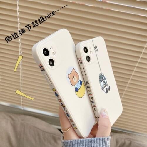 Creative Cartoon Bear TPU Space Astronaut Soft Phone Case Cover for iPhone 7 8 Plus 11 12 Pro Max X XR XS Max Shockproof Skin