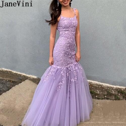 JaneVini Lavender Lace Prom Dresses Mermaid Yellow Red Tulle Straps Backless Appliqued Formal Evening Gowns Graduation 2020 드레스