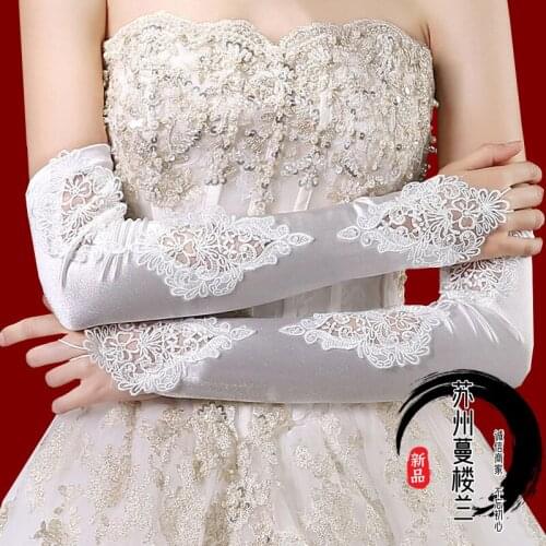 Fashion Long Lace Bridal Gloves High Quality Appliqued Satin Appliqued Finger Opera Length For Wedding Party Dance Gloves