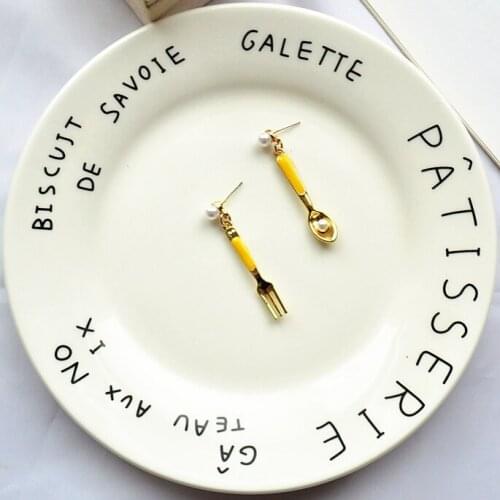 Fashion Popular Alloy Dripping Oil Simulated-pearl Spoon Earrings Simple Funny Lifelike Knife And Fork Asymmetrical Eardrop