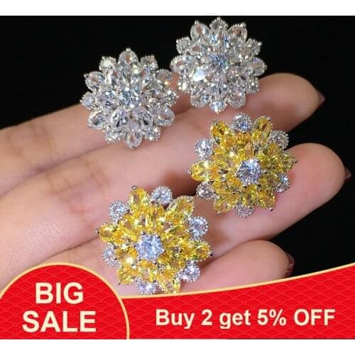 Fashion Snowflake Stud Earrings 925 Sterling Silver Cz Stone Luxury Female Snowflake Earrings for Wedding Bridal Jewelry