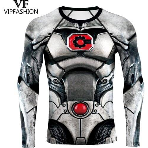 VIP FASHION New Gothic Punk Mens Long Sleeve Tops Fashion 3D Printed O-Neck Casual T-Shirts Plus Size Sports Fitness Slim Tees