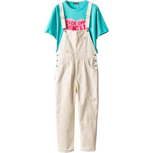 Mens Casual Beige Pockets Cargo Bib Overalls Suspenders Jumpsuits Youth Jeans Pants