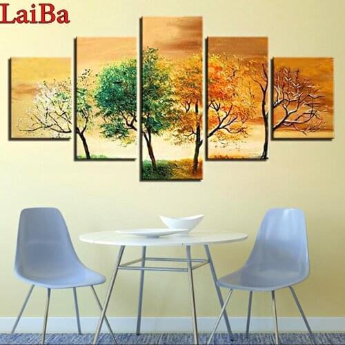 5d diy diamond painting four seasons trees cross stitch full square round drill 3d diamond embroidery 5pcs puzzle art home decor