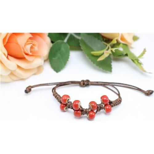 Delicate Ethnic Style High Quality Original Ceramic Beads Bracelet Adjustable Handmade Porcelain Beads Rope #1361