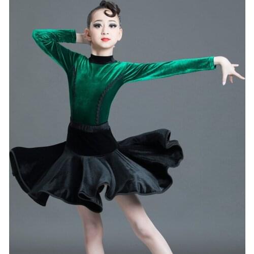 New Latin Dance Dress for Girls Children Autumn Winter Split Long Sleeve Tops Skirts Suit Professional Stage Performance Clothes