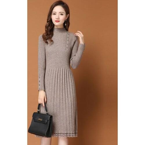 2020 Spring Autumn New Half Turtleneck Women Knitted Sweater Dress Fashion Plus Size Slim Long Bottoming Sweater Dress Women 3XL
