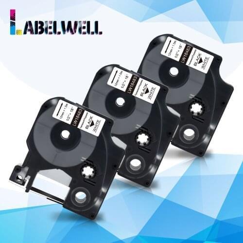 Labelwell 18483 label cartridge 12mm Permanent Polyester Labels compatible for Dymo LabelWriter and Industrial Label Makers 6000