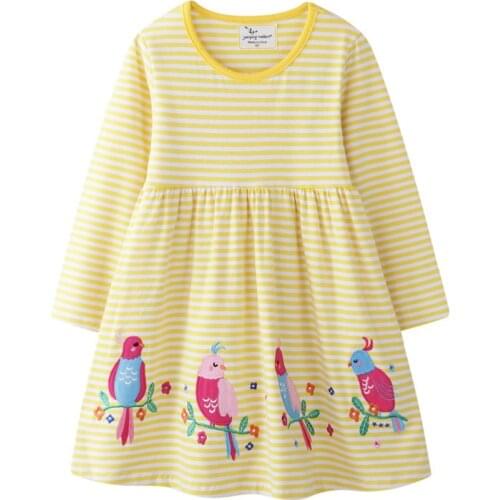 Jumping Meters Applique Princess Dresses Baby Girls Long Sleeve Clothes Cotton Party Wear Stripe Children Costume Tutu Dress