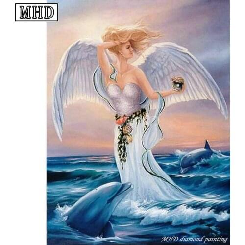 3D full square / round 5D DIY Diamond Painting Dolphin Angel Diamond Cross Stitch 3D Mosaic Animal Decorative Painting Sticker