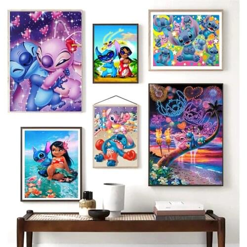Disney Anime Art Canvas Painting Lilo & Stitch Posters and Cartoon Prints Wall Art Pictures for Living Kids Home Room Decoration