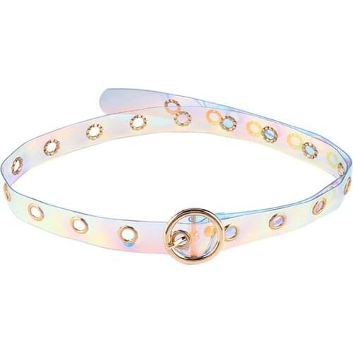 PVC Clear Belt For Women Fashion Pin Buckle Female White Waist Trousers Transparent Belts Ladies Jeans Grommet Belt