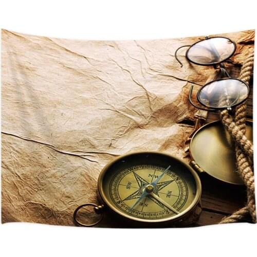 Retro Compass Glasses On Old Paper Home Decor Tapestries Wall Blanket