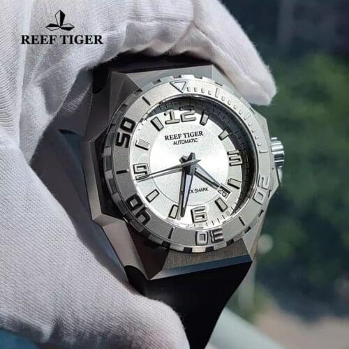 Reef Tiger/RT Luxury Big Sport Watches Steel Case Automatic Mechanical Watch Rubber Strap Waterproof Diving Military Watches