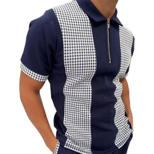 Patchwork Men Short Sleeve Shirts Casual Turn-down Collar Men Shirt Print Comfy Zipper Stretchy Shirt Streetwear Male Clothing