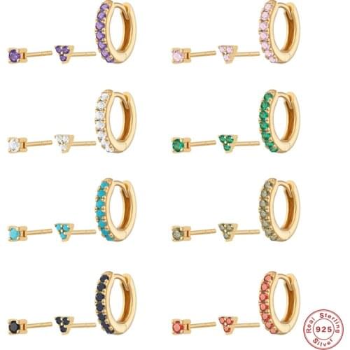 Aide 925 Sterling Silver Turquoise Zircon CZ Stud Earrings For Women Colorful Crystal Pave Circle Piercing Ear Studs Jewel 3PCs