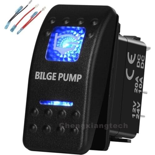 Blue Led 5 Pin on-off SPST Rocker Push Switch Bilge Pump Waterproof Overload protection Car Boat 12v/24v+Jumper Wires Set