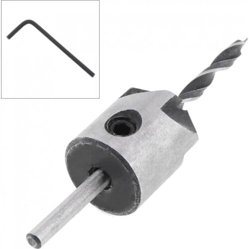 2pcs （Drill Bit + Wrench）3mm HSS Carpentry Countersink Drill High Speed Steel Drill Bit with Wrench