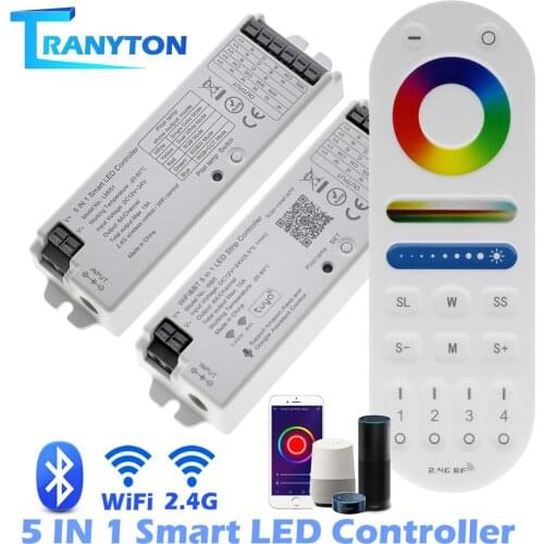 DC12V 24V Wifi/Bluetooth LED Controller RGBCCT 5 in 1 Strip Alexa Google Home Voice Control by IOS/Andord Smartphone App