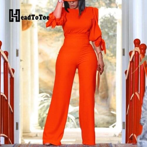 Solid Long Sleeve Tops & High Waist Wide Leg Pants Set Casual Women 2 Piece Set