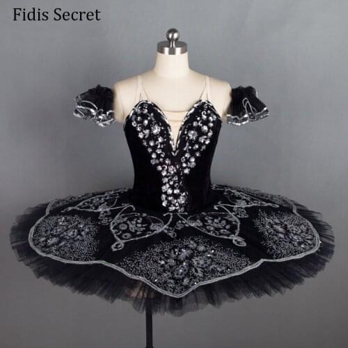 Female Black Classical Pancake Ballet Tutu Costume,Girls Ballerina Professional Concert Competition/Performance Stage Dance Wear