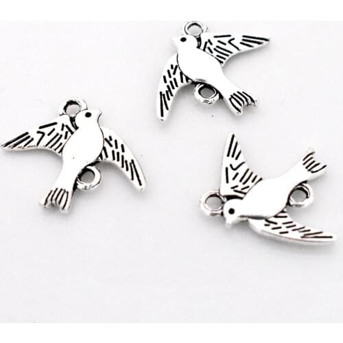 20pcs 23x9mm Antique Silver Plated Cute Bird Connector Charm Pendant DIY Handmade Necklace Keychain Jewelry Accessories