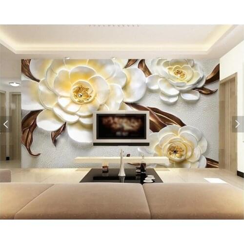 Custom papel de parede 3d, embossed camellia flower mural for living room bedroom dining room TV backdrop wall decor wallpaper
