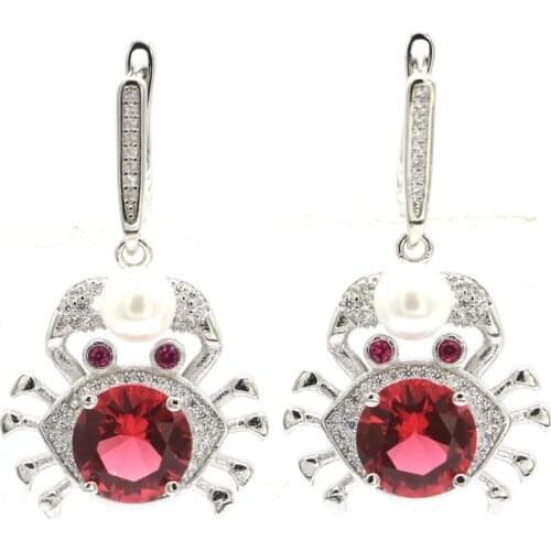 26x10mm SheCrown Romantic Created White Sapphire CZ Gift For Ladies Silver Earrings