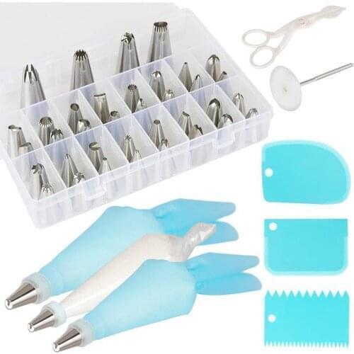 56pcs Stainless Steel Cake Icing Piping Nozzle Tips Scissors Baking Tools Cake Cream Scraper Bag Decorating Tools