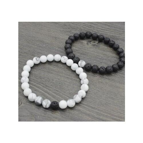 8mm jg4 Reiki Chakra black stone volcanic lava Bracelet elastic white Howlite Buddha Yoga Charm stone bead Bangles