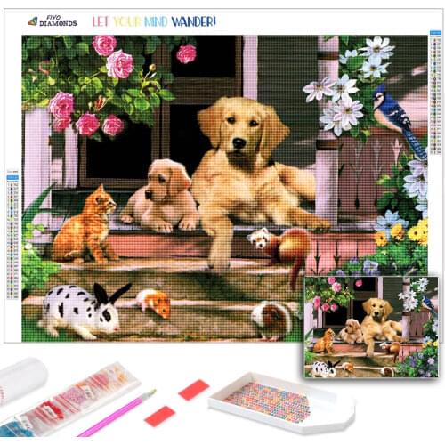 5D DIY Diamond Painting Cat and Dog Picture of Rhinestones Diamond Art Mosaic Animal Embroidery Cross Stitch Kit Home Decor
