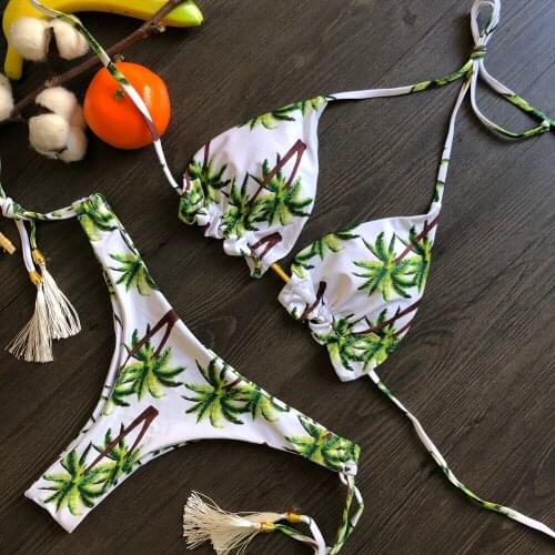 Plant Print Biquini 2021 Swimwear Women Bikini String Swimwear High Cut Bikini Set Bathing Suit Women Beachwear Summer Bikinis