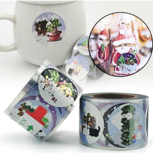 Bronzing Merry Christmas Stickers Roll Colorful 250-Count Stickers Round Seals Stickers for Cards Gift Envelopes Box Stickers