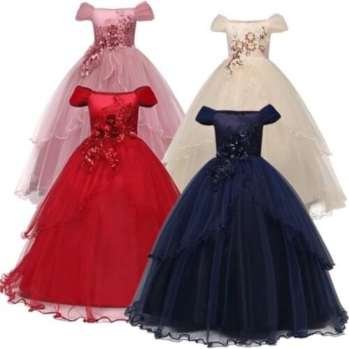 Flower Girl Long Gown for Princess Party Dress Children Clothes Teenage Kids Dresses for Girls Wedding Evening Graduation Dress