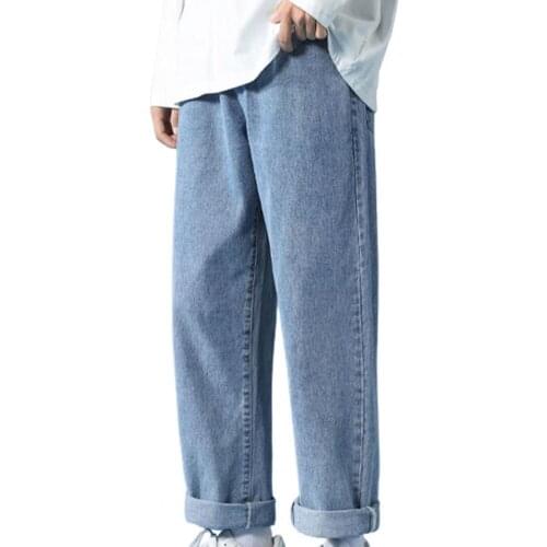 Straight Multi Pockets Stylish Men Jeans Straight Wide Leg Solid Color Denim Casual Mid Waist Jeans Streetwear pantalones hombre