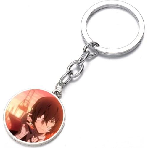 Anime Bungo Stray Dogs Keychain Bronze Silver black Glass Dome Key Chain Bag Charm Pendant Keyring Holder Kids boy girl Pendant