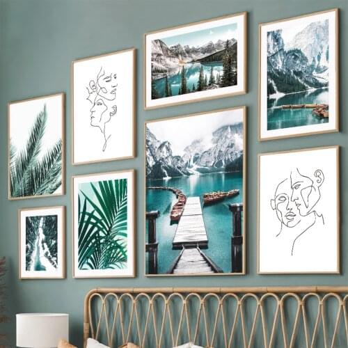 Snow Mountain Forest Green Lake Boat Wall Art Canvas Painting Nordic Posters And Prints Wall Pictures For Living Room Decoration