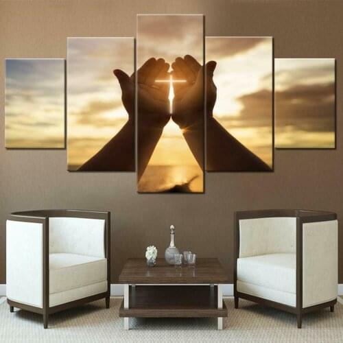 5 Pcs Canvas Pictures Print Wall Art Canvas Jesus Hands Prayer Religion Paintings Wall Decor for Living Room Unframe